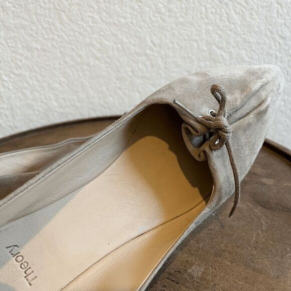Theory Suede Pleated Bow Tie Ballet Flats Shoes Women's Size 36.5 US 6.5 - Picture 9 of 10